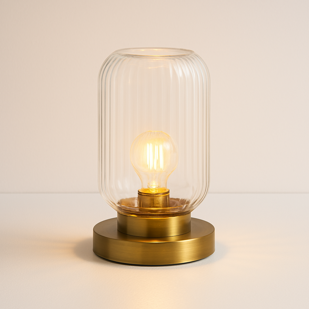 Abajur Art Déco Vidro Canelado Latão Elegância Vintage - homedecor