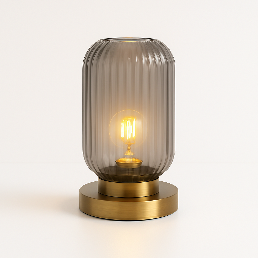 Abajur Art Déco Vidro Canelado Latão Elegância Vintage - homedecor