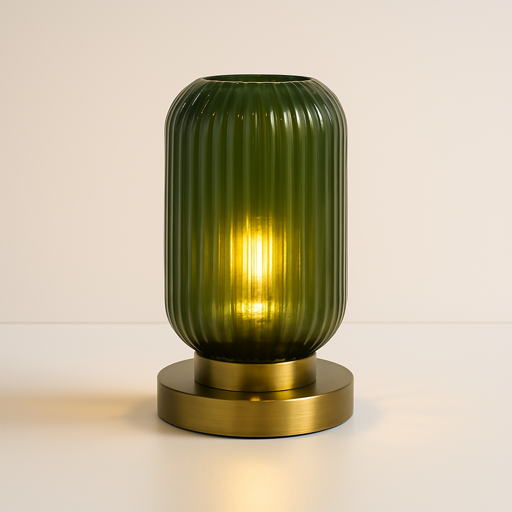Abajur Art Déco Vidro Canelado Latão Elegância Vintage - homedecor