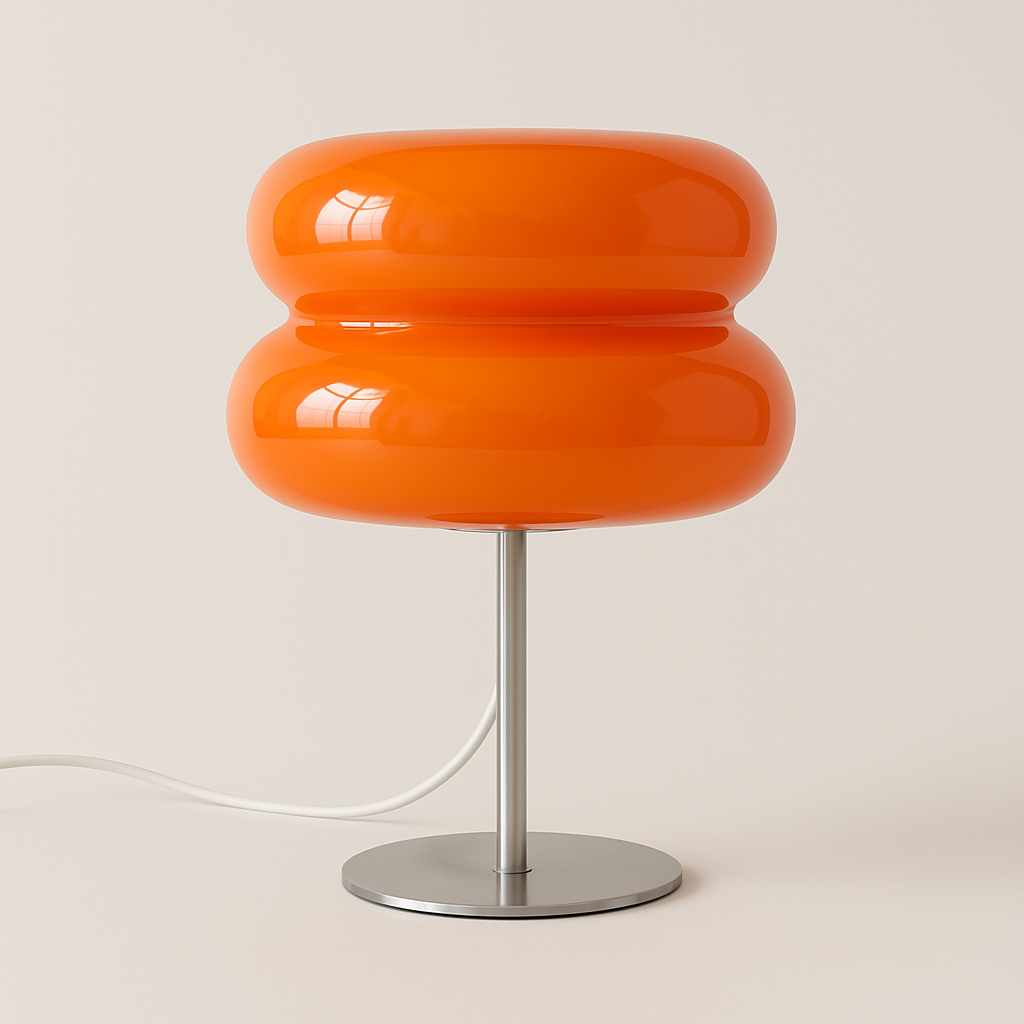 Abajur Bauhaus Laranja Vidro Aço Inox USB Design - homedecor