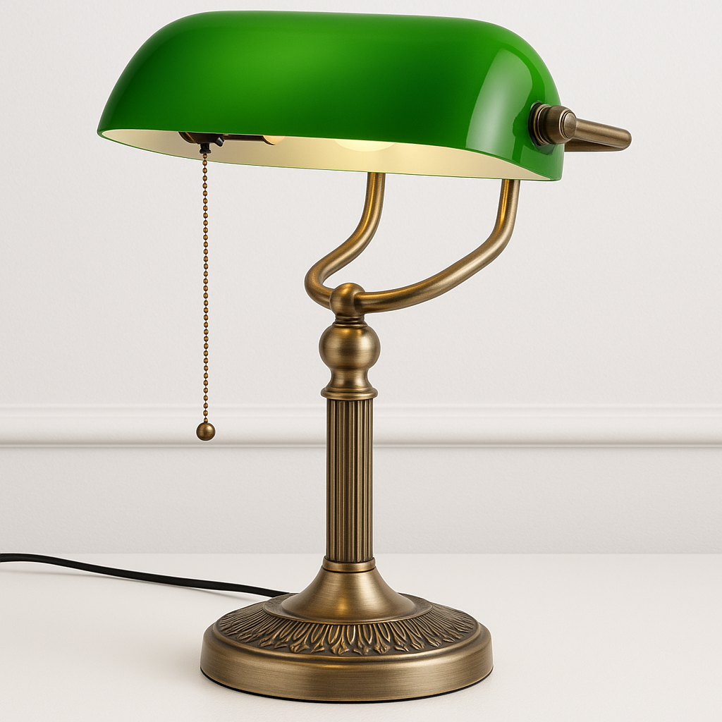 Abajur Clássico Banker Vidro Verde Metal Vintage - homedecor