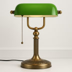 Abajur Clássico Banker Vidro Verde Metal Vintage - homedecor