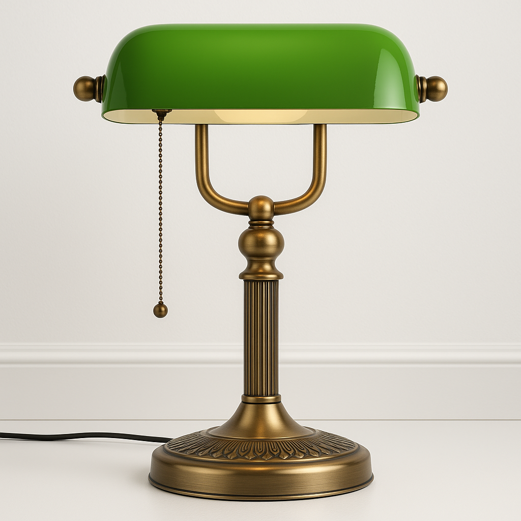 Abajur Clássico Banker Vidro Verde Metal Vintage - homedecor