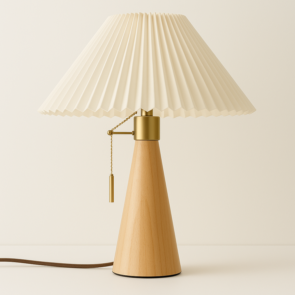 Abajur Halo Madeira Cúpula Plissada Corrente Retrô - homedecor
