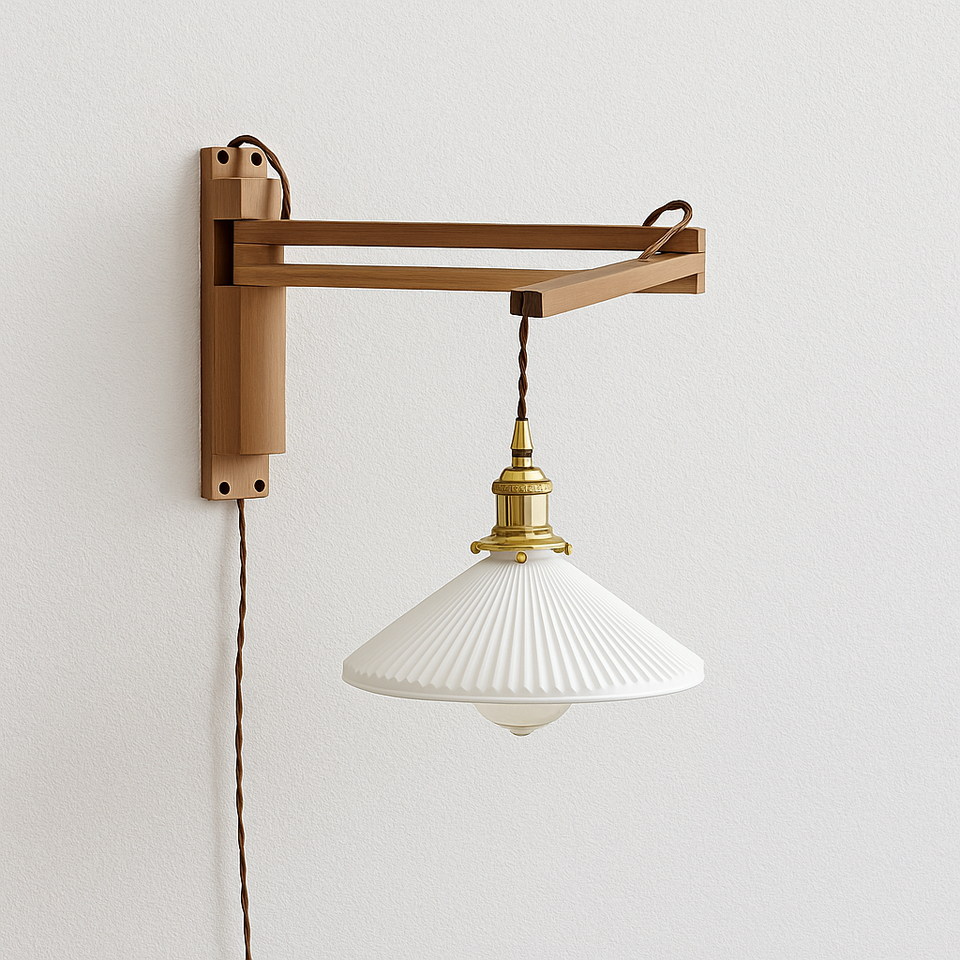 Arandela Articulada Madeira Maciça Cerâmica Elegante - homedecor