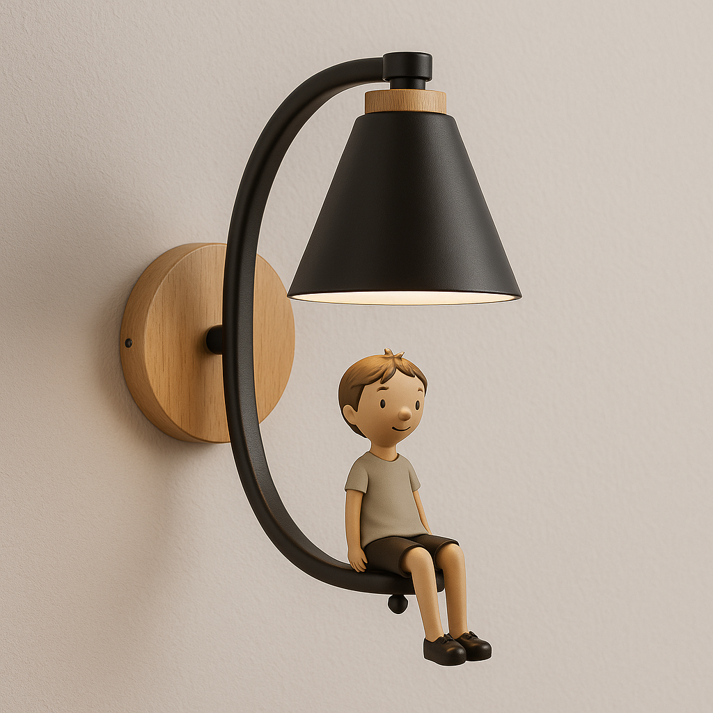 Arandela Infantil Madeira Resina Design Criança - homedecor