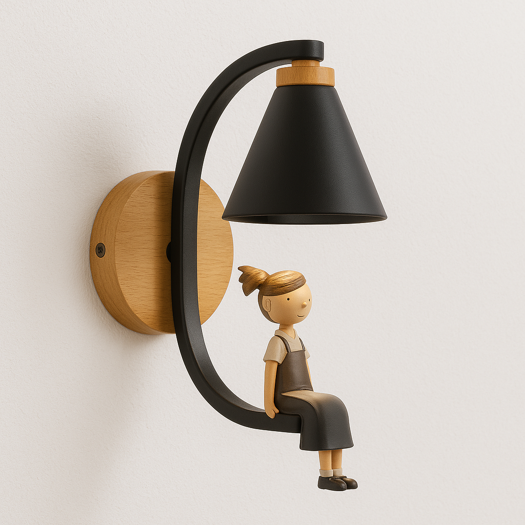 Arandela Infantil Madeira Resina Design Criança - homedecor