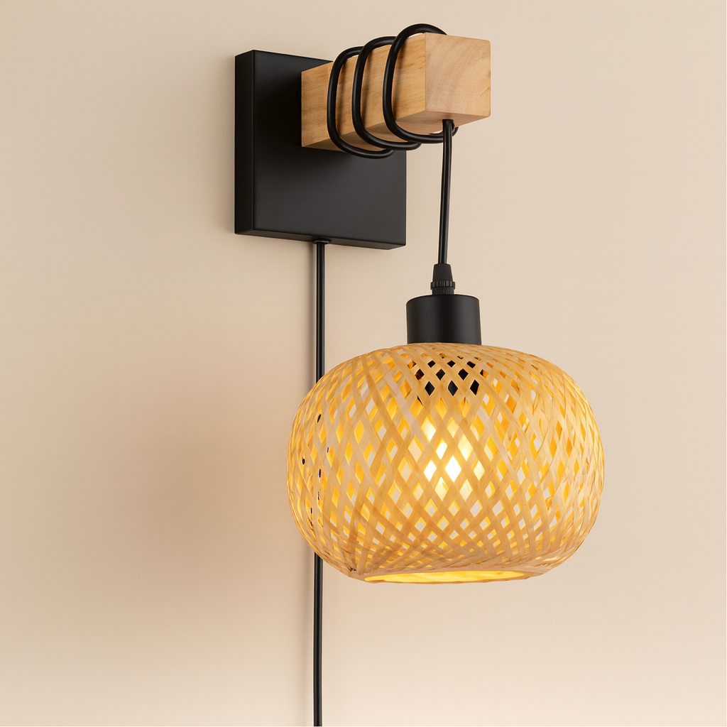 Arandela Japandi Zen Bamboo | Bambu e Madeira Clara