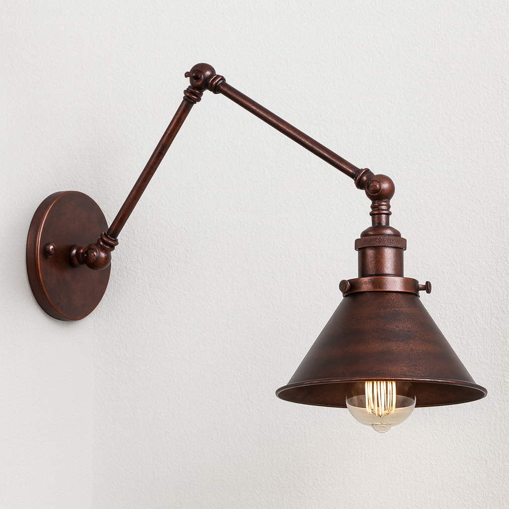 Arandela Industrial Liorah | Braço Pantográfico Níquel e Cobre