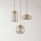 Pendente de Vidro Âmbar Esfera Dourado Design Elegante - homedecor