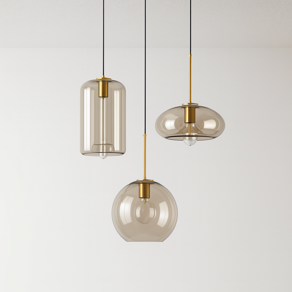 Pendente de Vidro Âmbar Esfera Dourado Design Elegante - homedecor