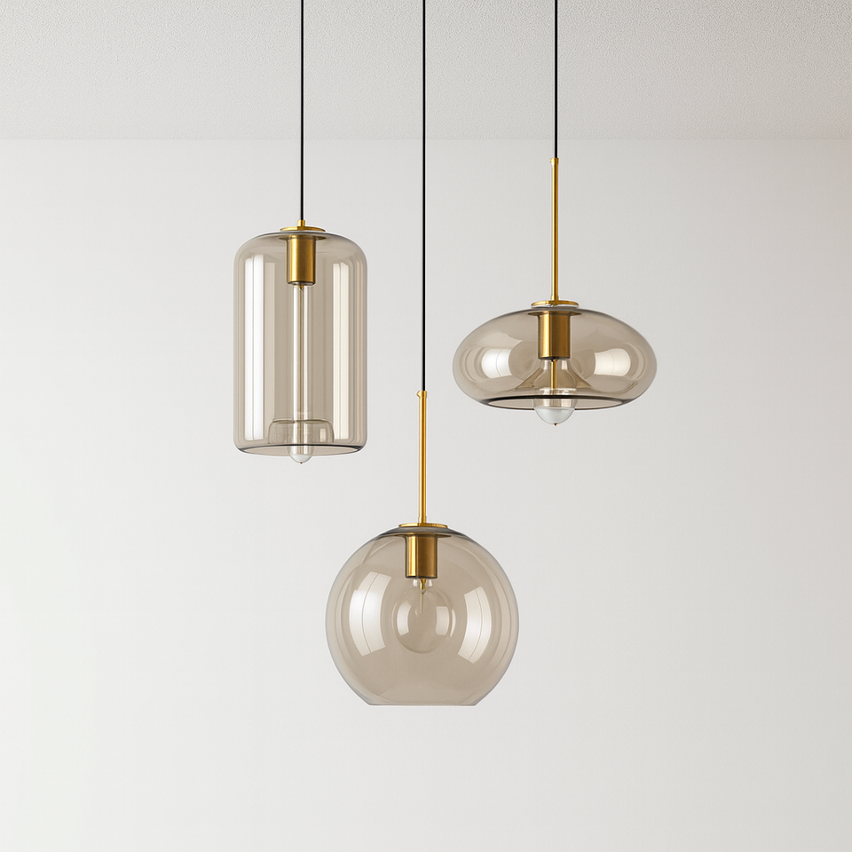 Pendente de Vidro Âmbar Esfera Dourado Design Elegante - homedecor