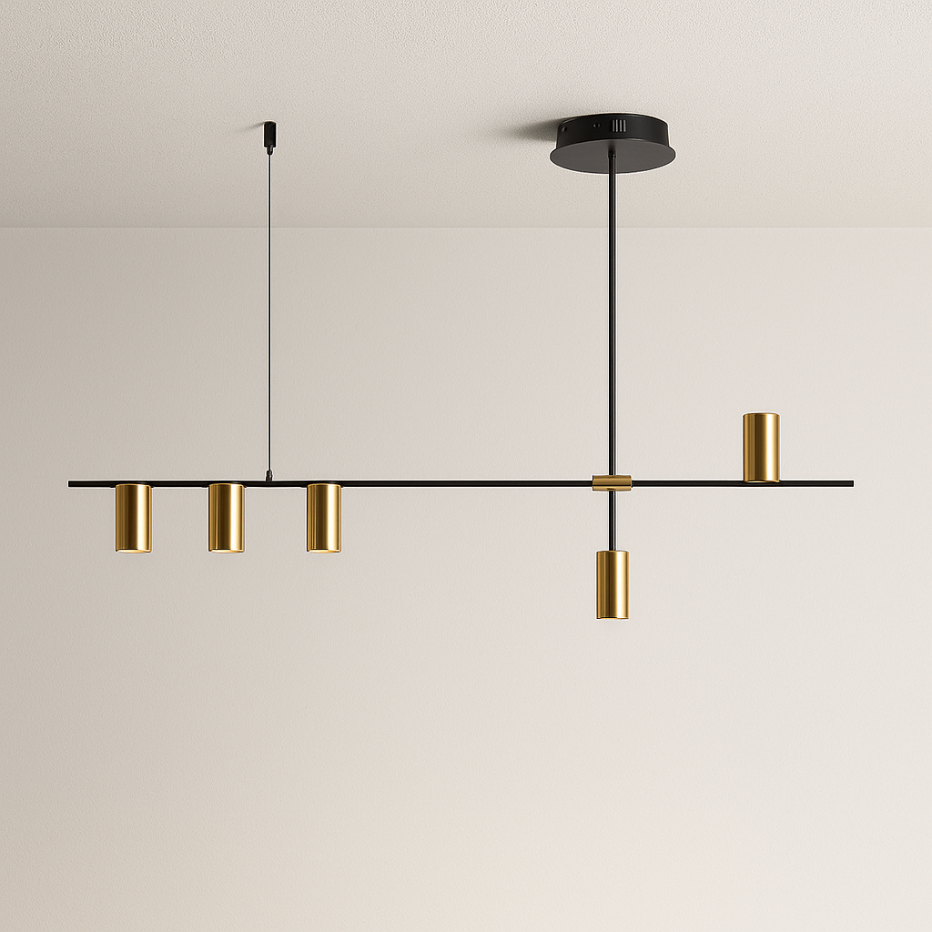 Pendente Linear 5 Spots Direcionáveis Dourado Preto - homedecor