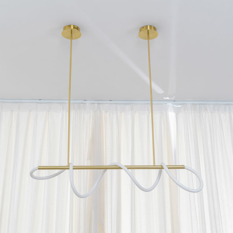 Pendente Linear Dourado Orgânico LED Integrado Design