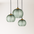 Pendente Triplo Vidro Verde Tropical Dourado Design - homedecor