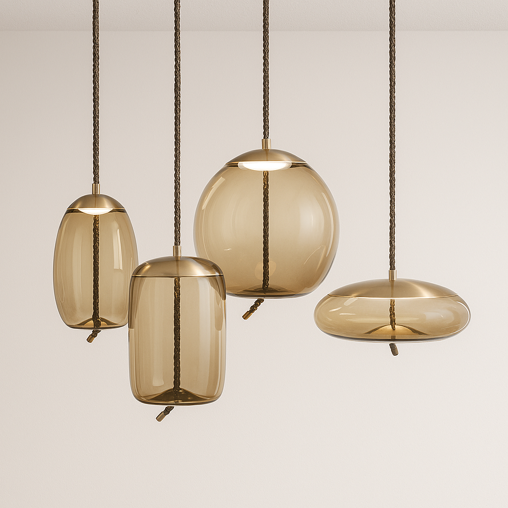 Pendente Âmbar Vidro Corda LED Integrado Design - homedecor