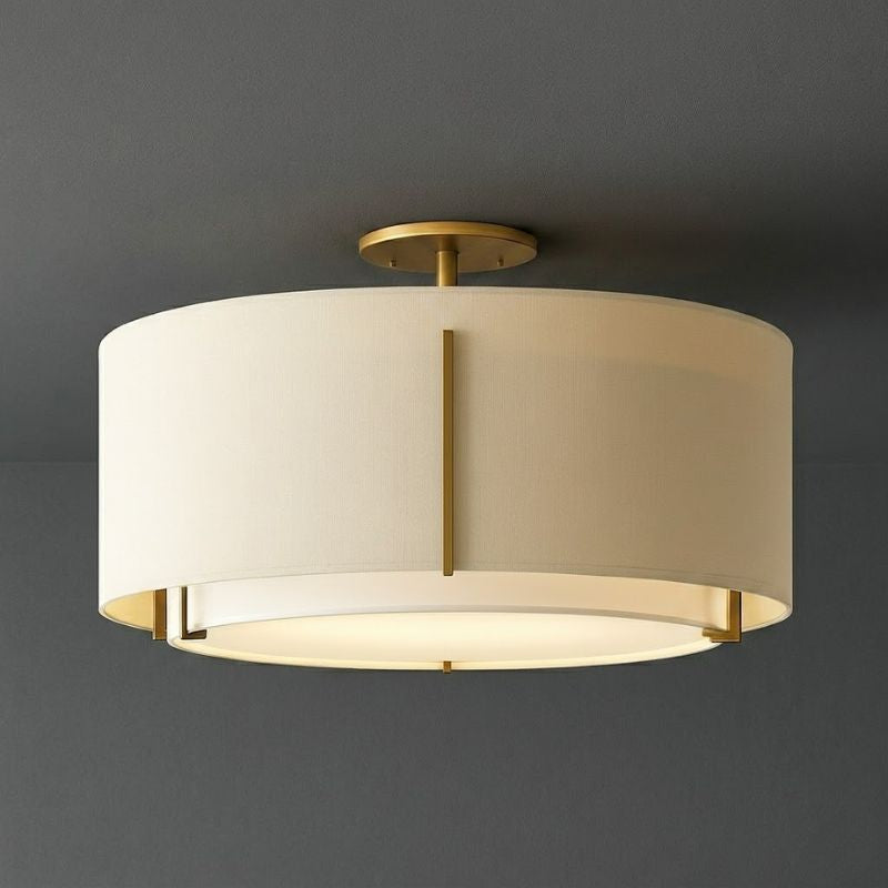 Plafon de Tecido Luminoso Creme Dourado Minimalista - homedecor