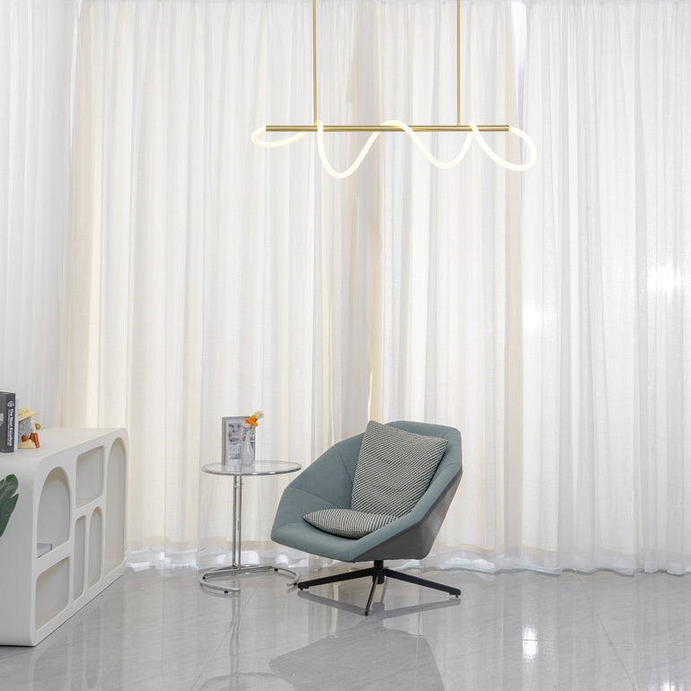 Pendente Linear Spirale Dourado | Design Orgânico e LED Integrado