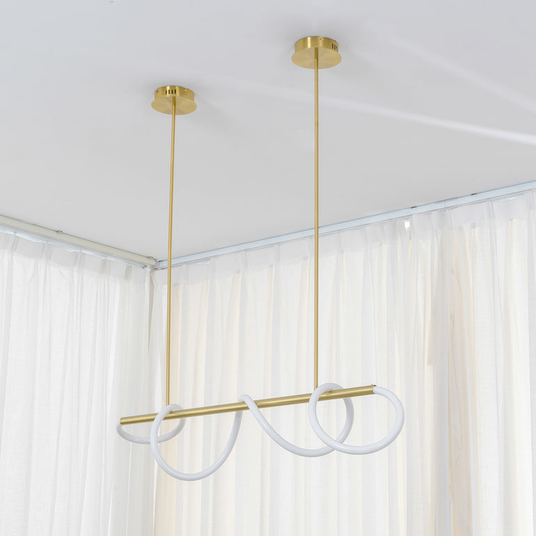 Pendente Linear Spirale Dourado | Design Orgânico e LED Integrado