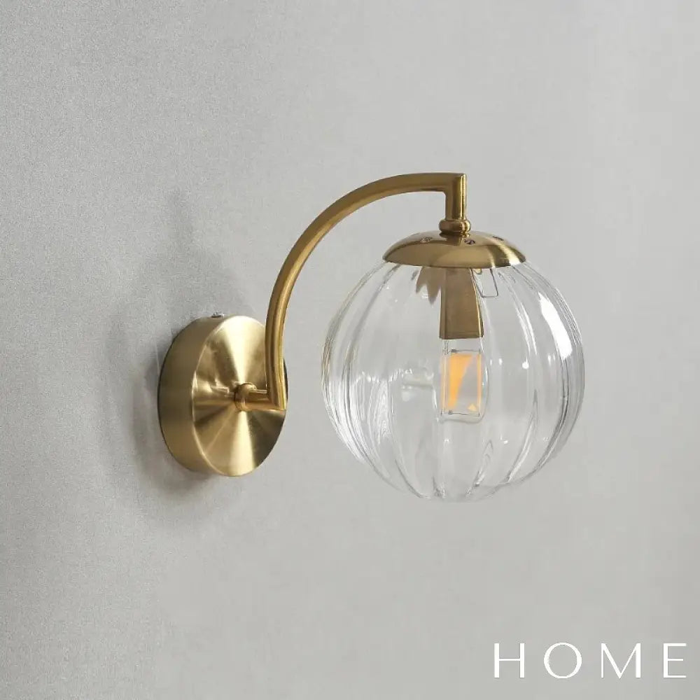 Arandela Dourada De Metal E Vidro Estilo Nórdico Para Parede Transparente Iluminação