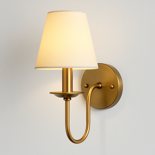 Arandela Austin Dourada Tipo Castiçal com Tecido Bege