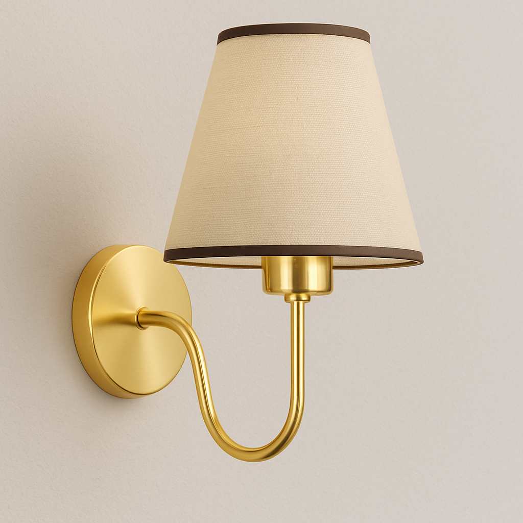 Arandela Clássica Gnoff Dourada com Cúpula de Linho