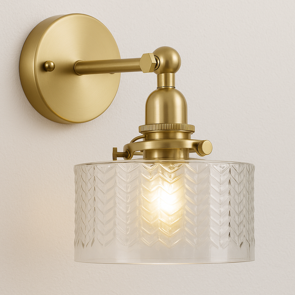 Arandela Articulada Topaz Dourada com Interruptor e Vidro Chevron