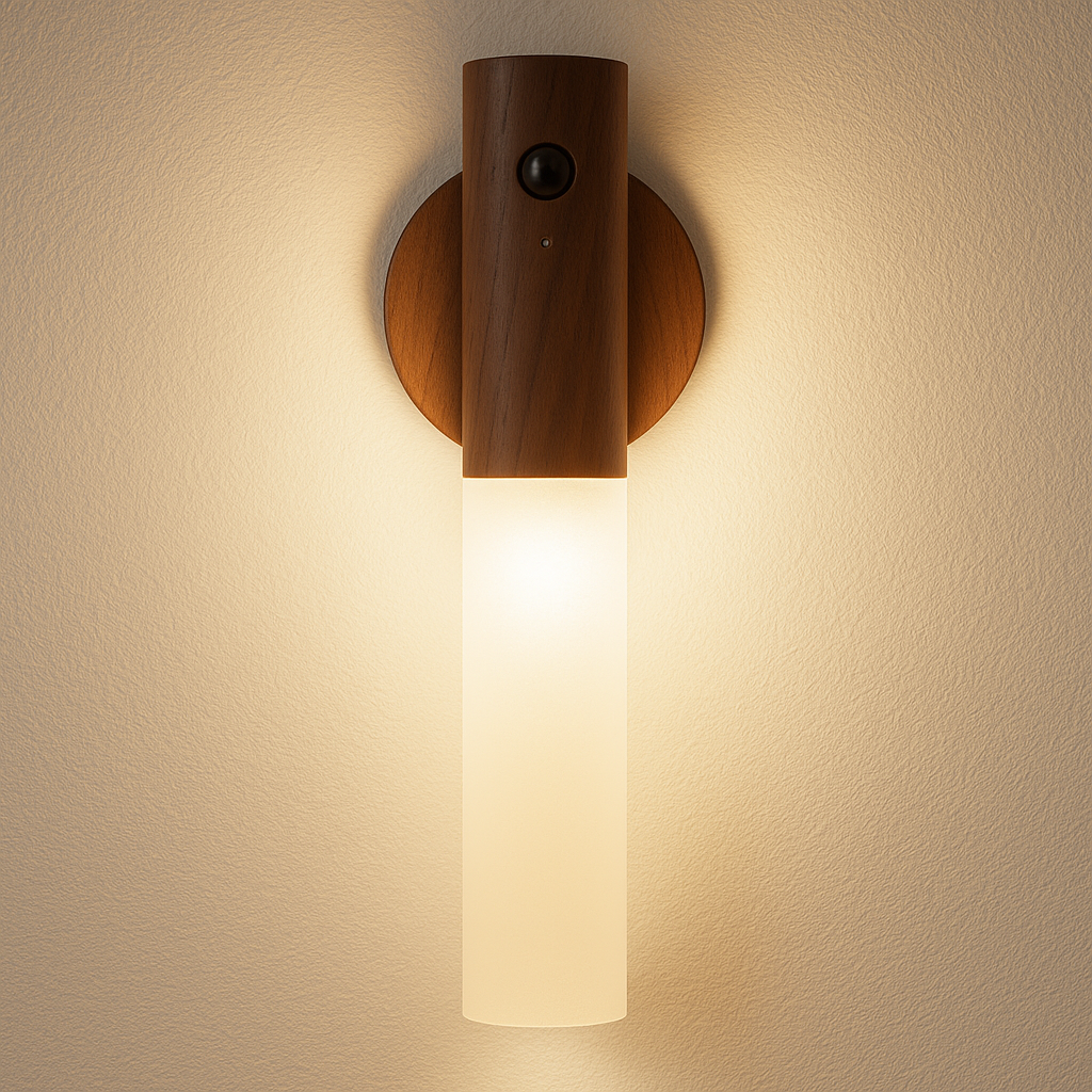 Arandela Recarregável Kava | Sensor de Presença e Madeira