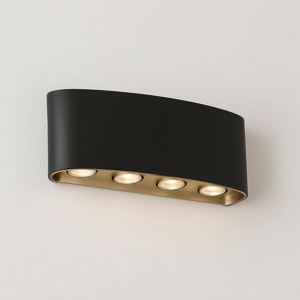 Arandela Frig | LED 8W IP65 Preto e Dourado
