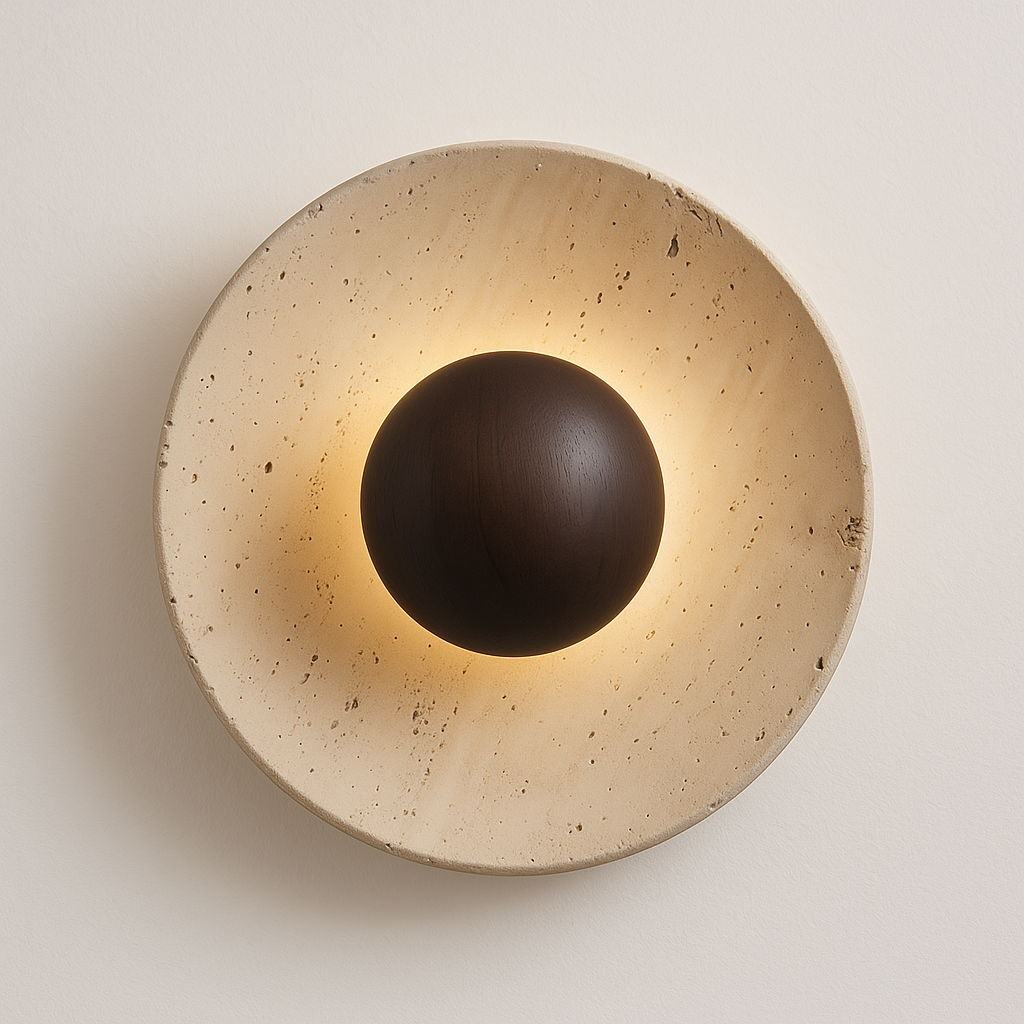 Arandela de Mármore Travertino e Madeira Riggor