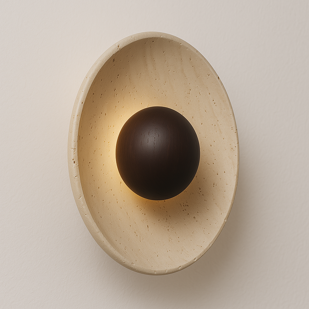 Arandela de Mármore Travertino e Madeira Riggor