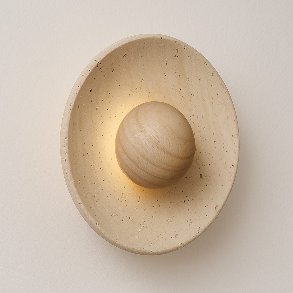 Arandela de Mármore Travertino e Madeira Riggor