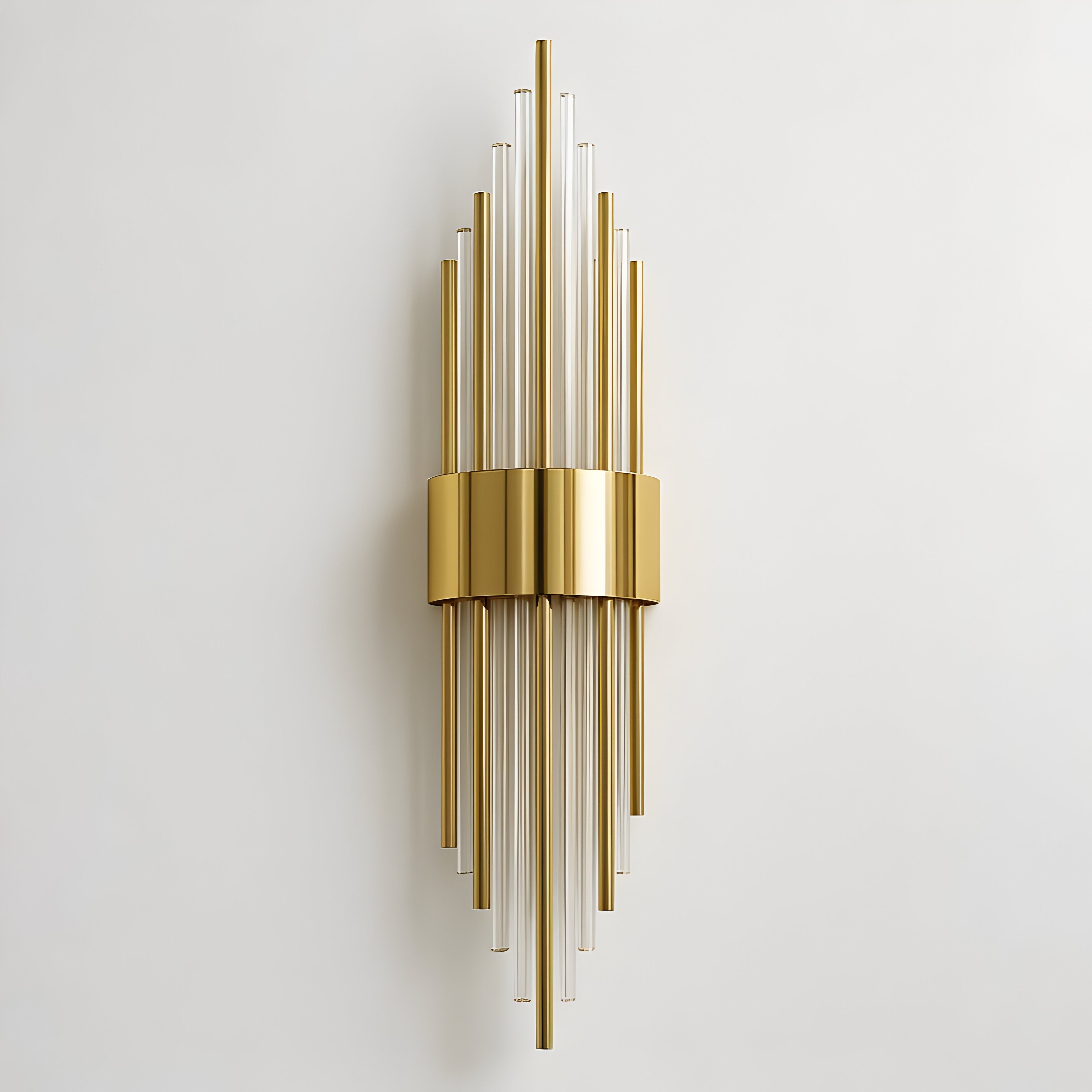 Arandela Art Déco Baham | Tubos de Cristal e Metal Dourado