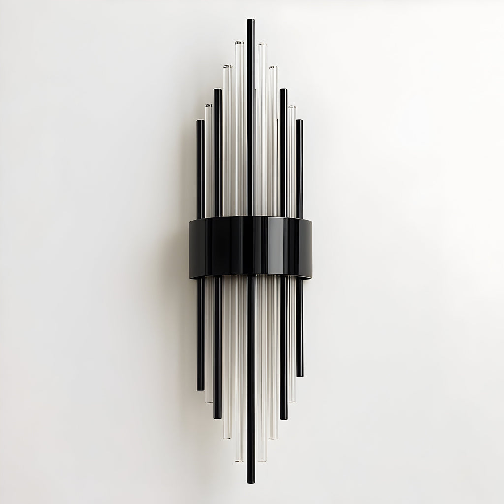 Arandela Art Déco Baham | Tubos de Cristal e Metal Dourado