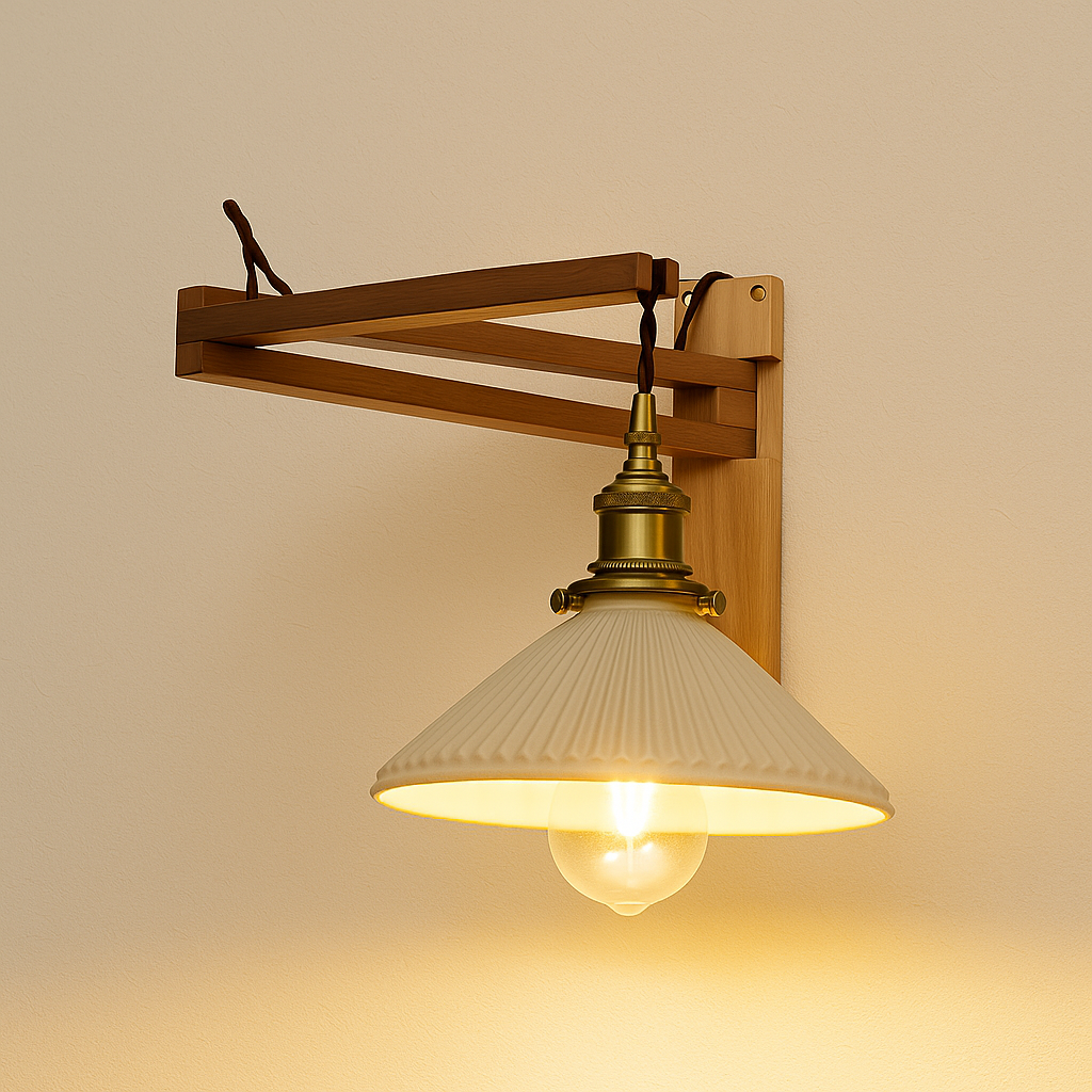 Arandela Articulada Luxé Madeira Maciça e Cerâmica