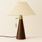 Abajur Halo de Madeira | Cúpula Plissada e Corrente Retrô