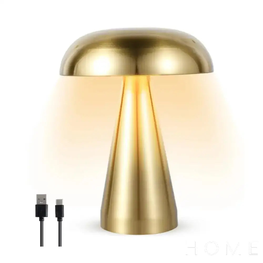 Luminária De Mesa Decorativa Recarregável Em Metal Com Design Cogumelo Dourado Iluminação