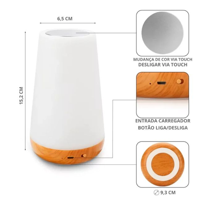 Luminária de Mesa LED com Controle Multicor