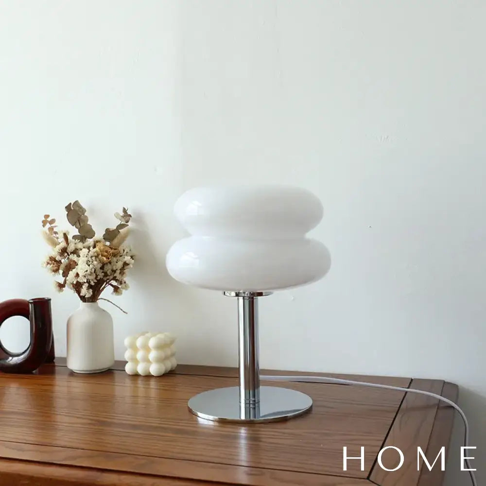 Luminária De Mesa Moderna Em Vidro E Inox Branca Iluminação