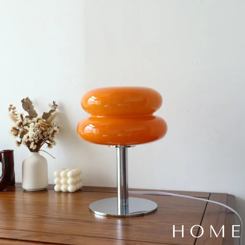Luminária De Mesa Moderna Em Vidro E Inox Laranja Iluminação