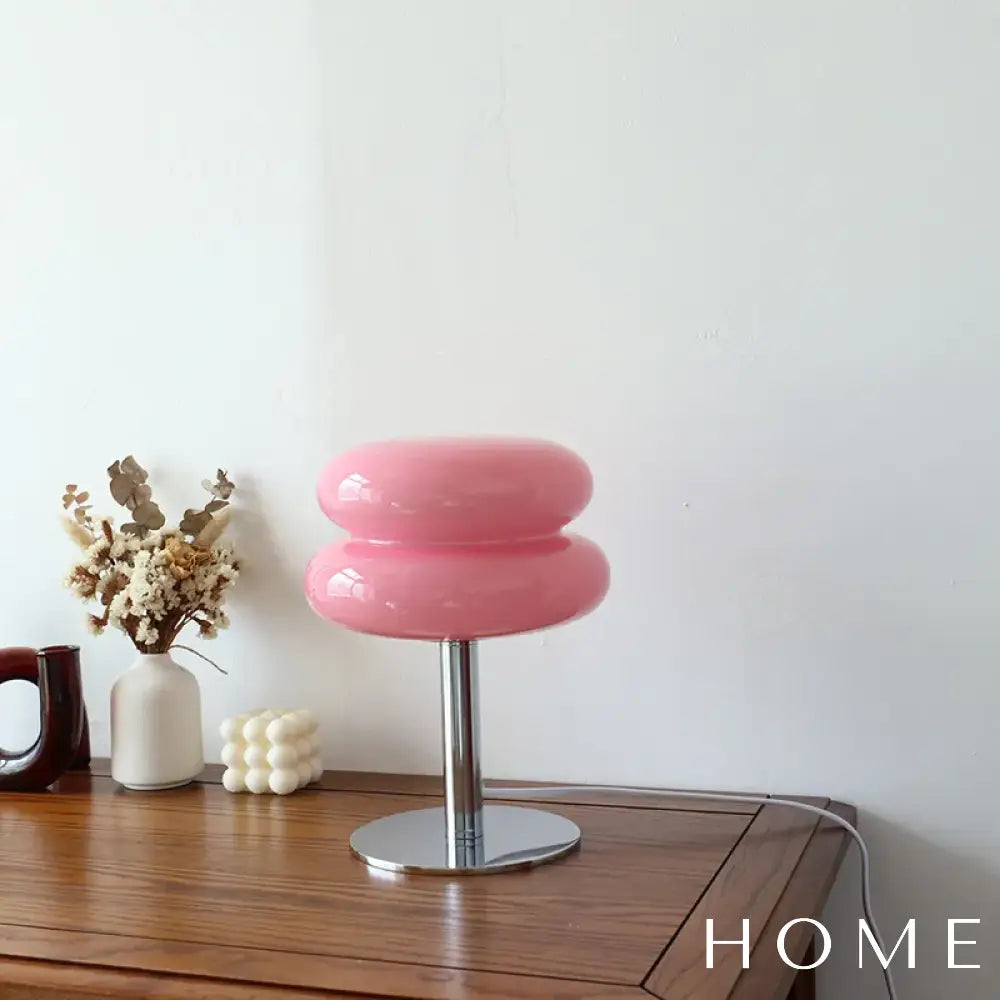 Luminária De Mesa Moderna Em Vidro E Inox Rosa Iluminação