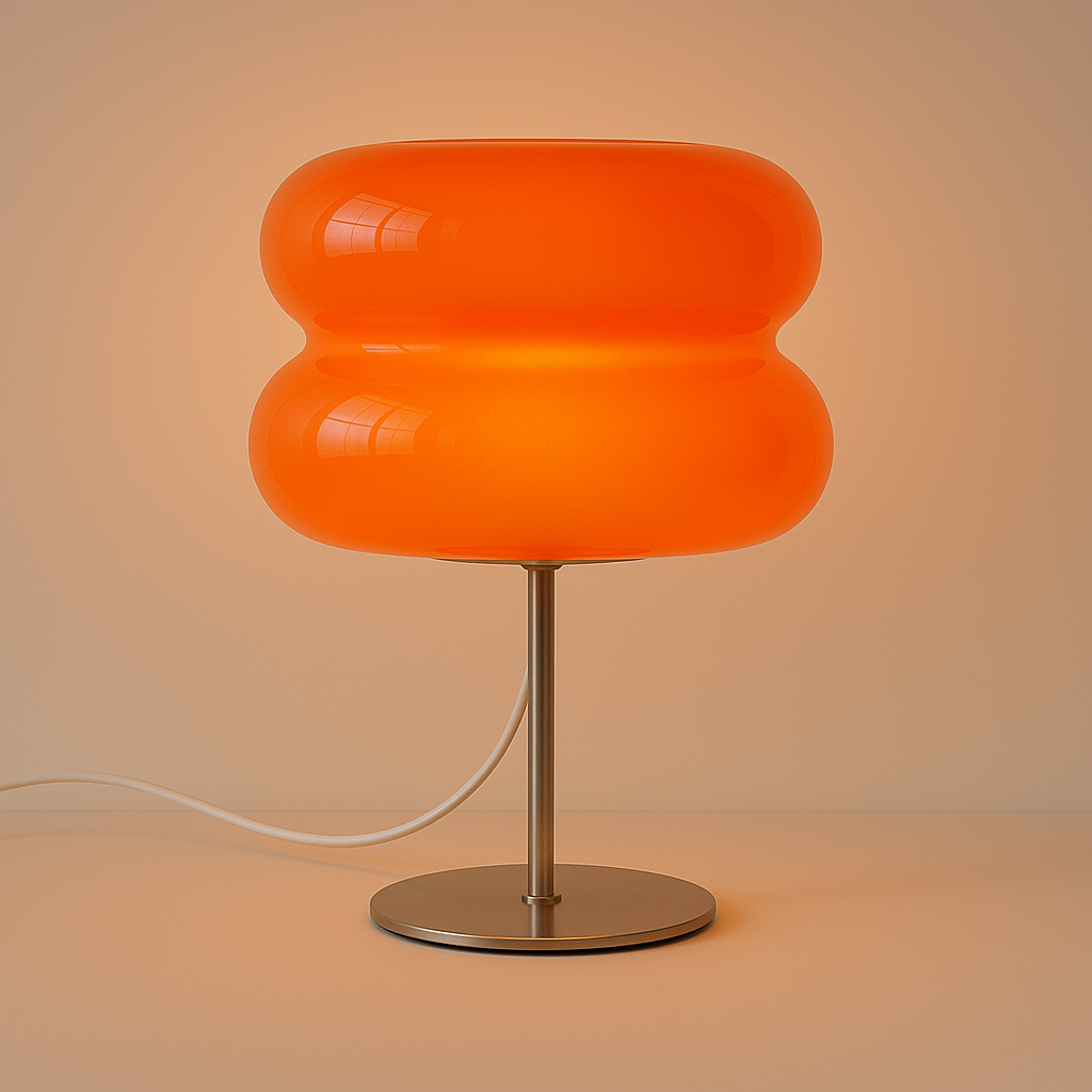 Abajur Bauhaus Laranja | Vidro e Aço Inox com USB