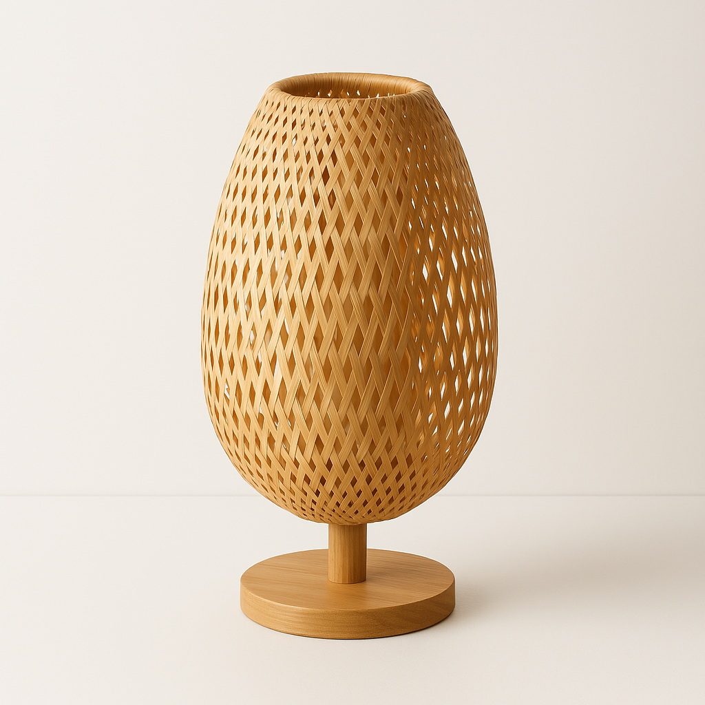 Abajur de Fibra Natural e Madeira Maciça | Design Orgânico