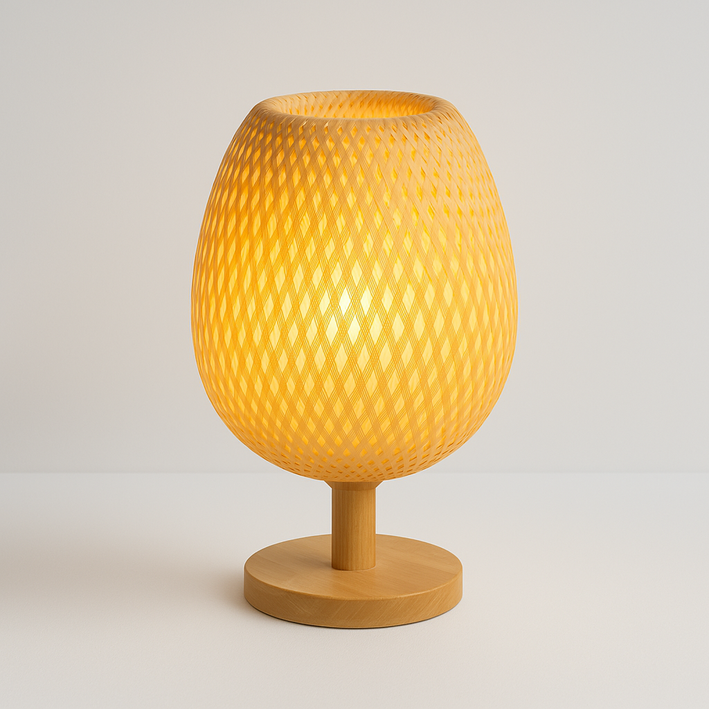 Abajur de Fibra Natural e Madeira Maciça | Design Orgânico