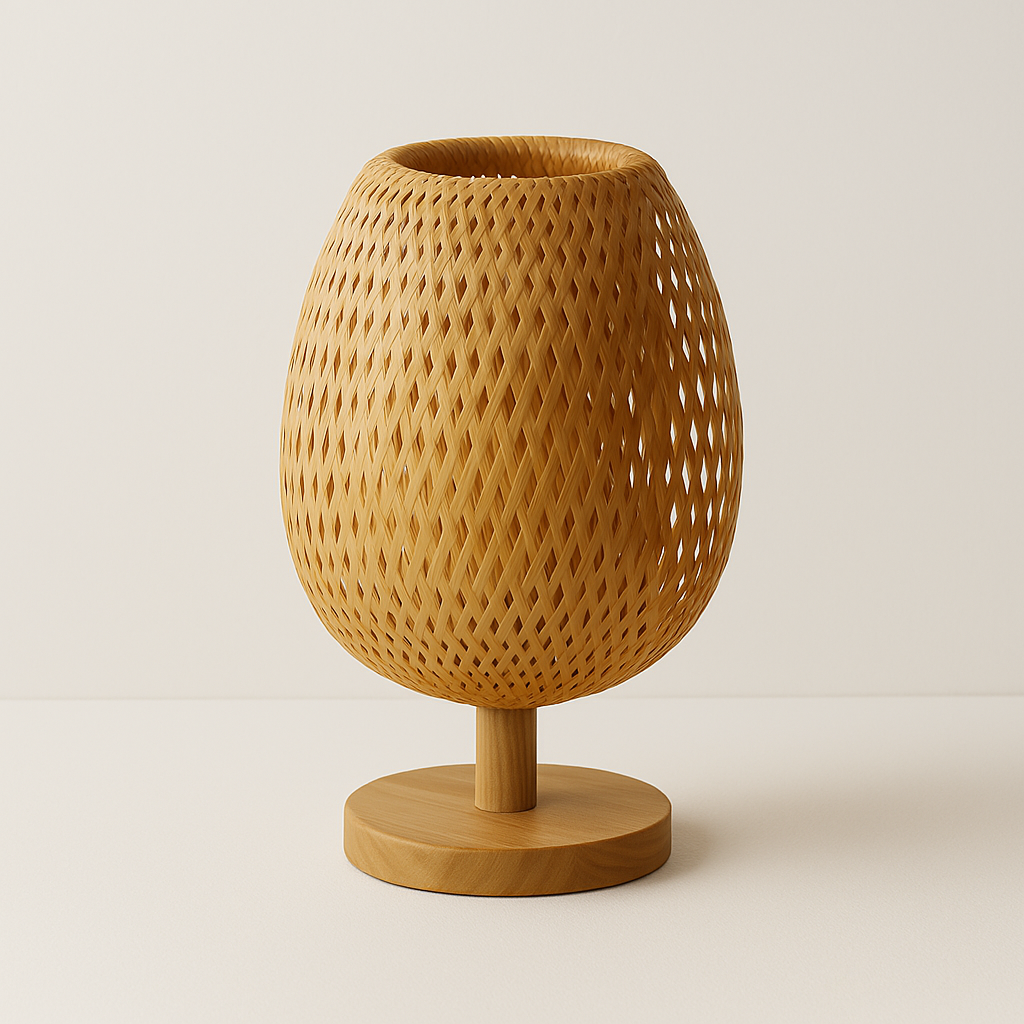 Abajur de Fibra Natural e Madeira Maciça | Design Orgânico