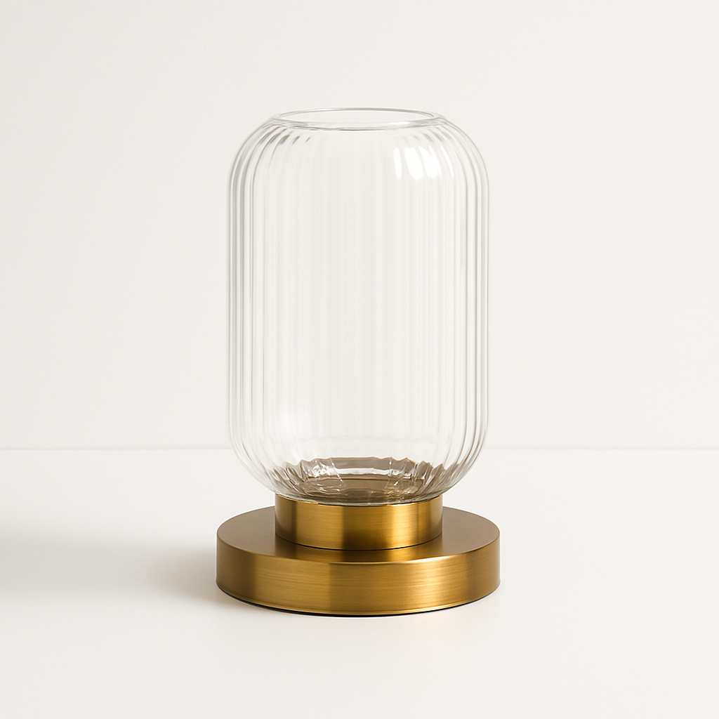 Abajur Art Déco Vidro Canelado e Latão | Elegância Vintage