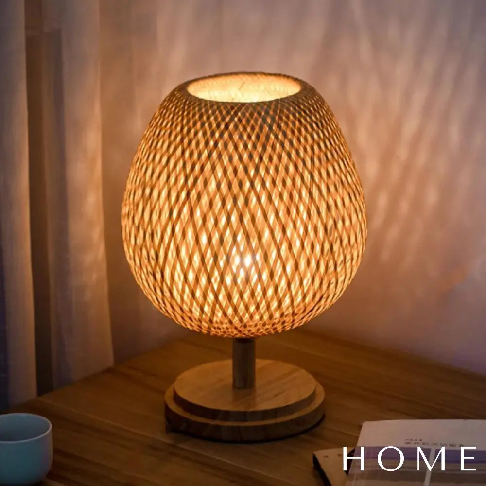 Luminária De Mesa Redonda Em Rattan Iluminação
