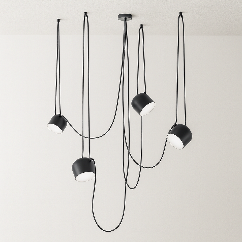 Pendente Quádruplo Fantasy Preto | Luminária 4 Spots Articulados