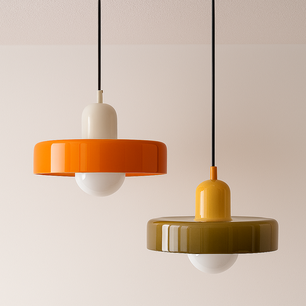 Pendente Disco Retro | Design Nórdico Anos 70 e Vidro Leitoso