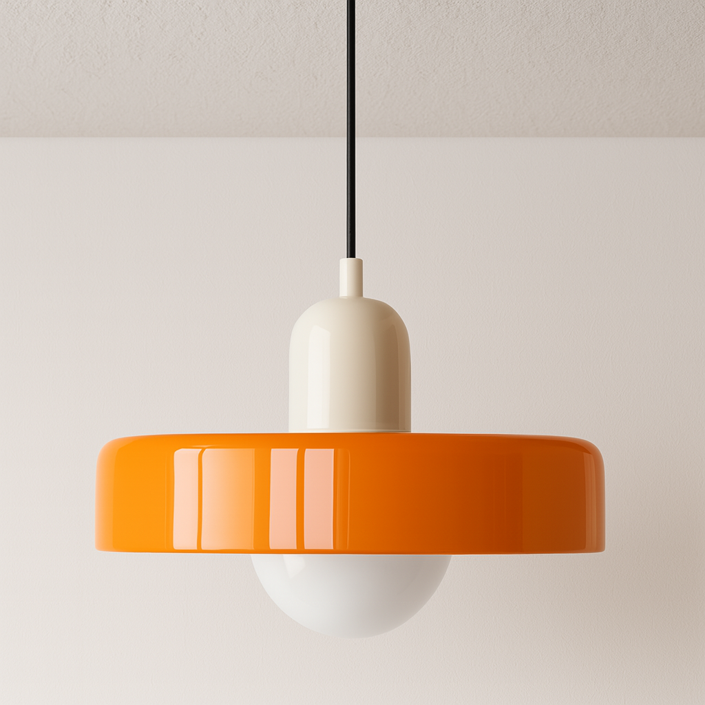 Pendente Disco Retro | Design Nórdico Anos 70 e Vidro Leitoso